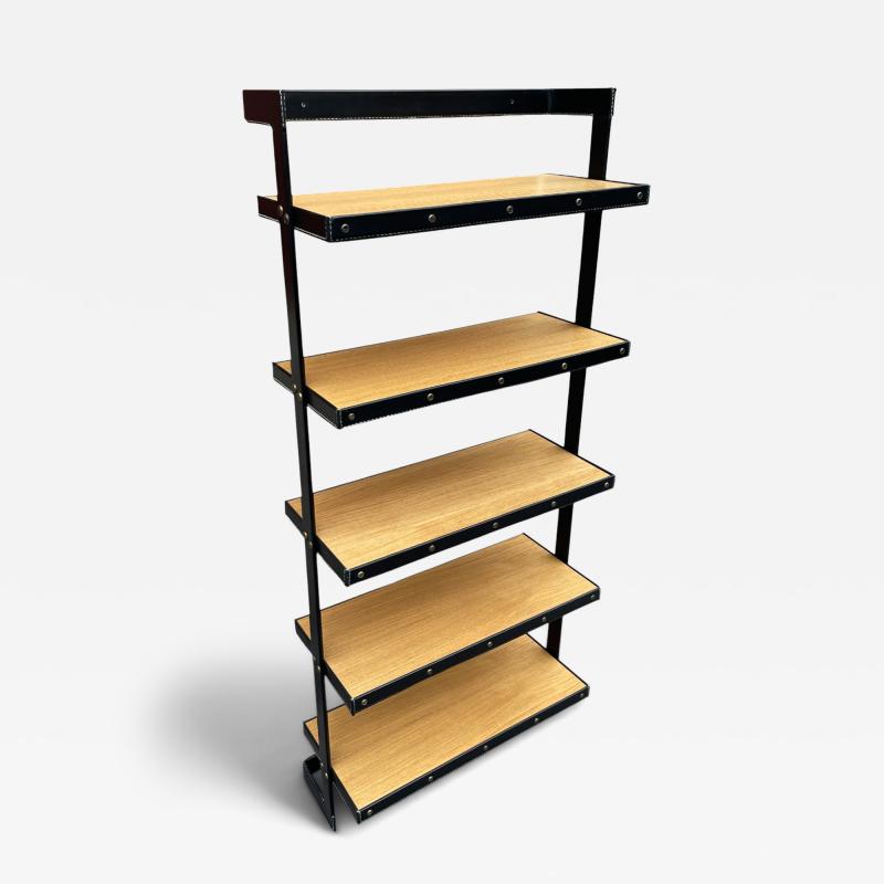 Jacques Adnet 1950s Stitched leather and oak bookcasse by Jacques ADNET