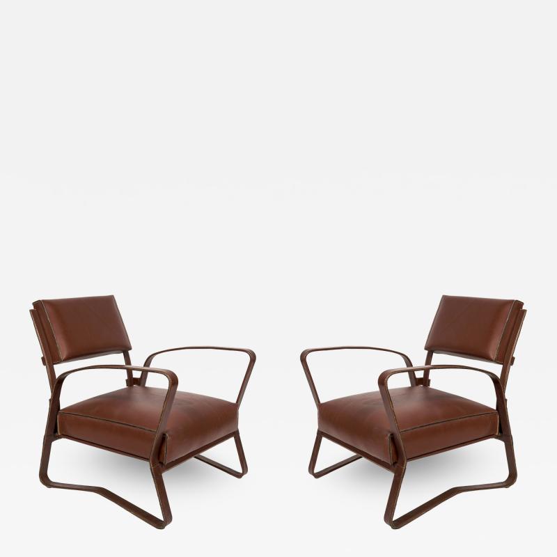 Jacques Adnet 1950s Stitched leather armchairs by Jacques Adnet