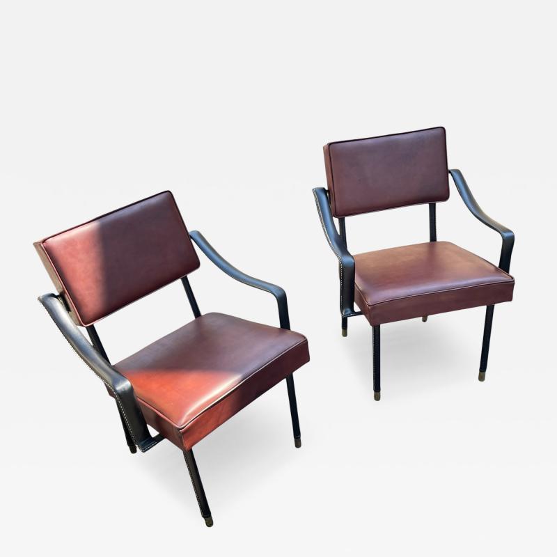 Jacques Adnet 1950s Stitched leather armchairs by Jacques Adnet