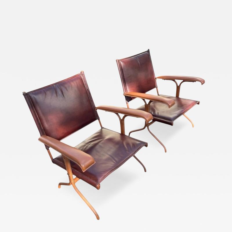 Jacques Adnet 1950s Stitched leather armchairs by Jacques Adnet
