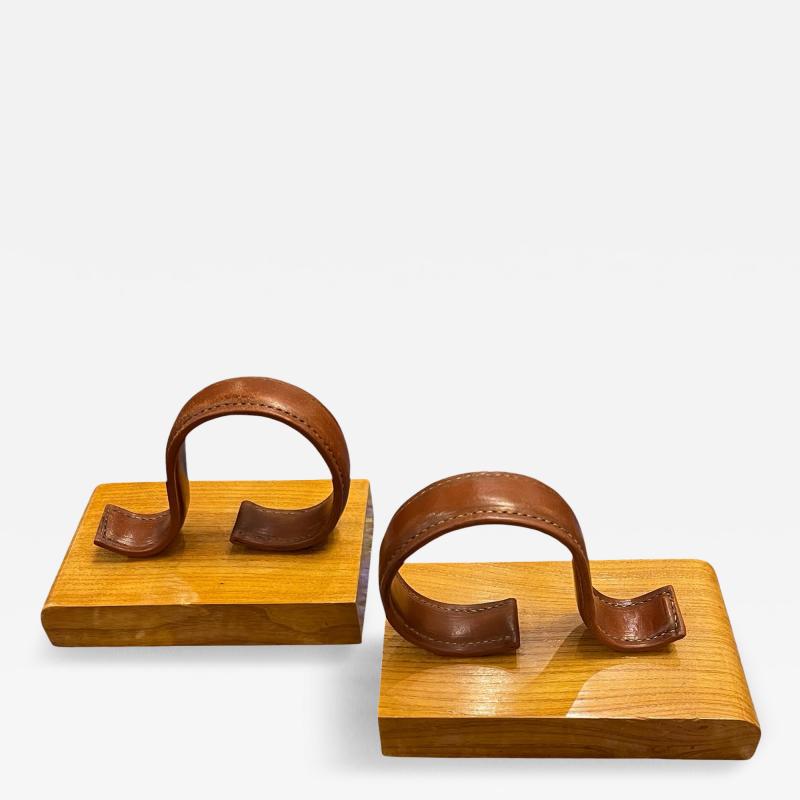 Jacques Adnet 1950s Stitched leather books end by Jacques Adnet