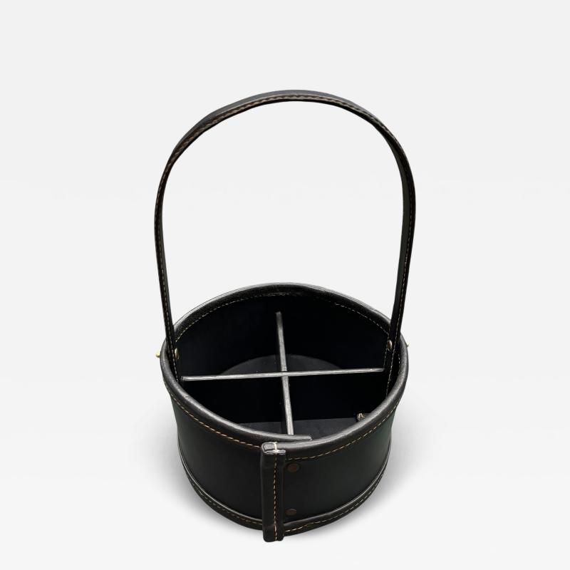 Jacques Adnet 1950s Stitched leather bottles rack by Jacques Adnet