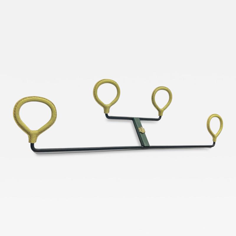 Jacques Adnet 1950s Stitched leather coat rack designed by Jacques Adnet