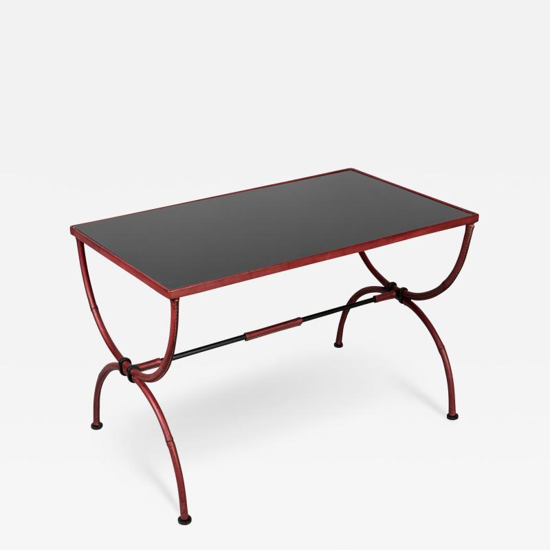 Jacques Adnet 1950s Stitched leather cocktail table By Jacques adnet