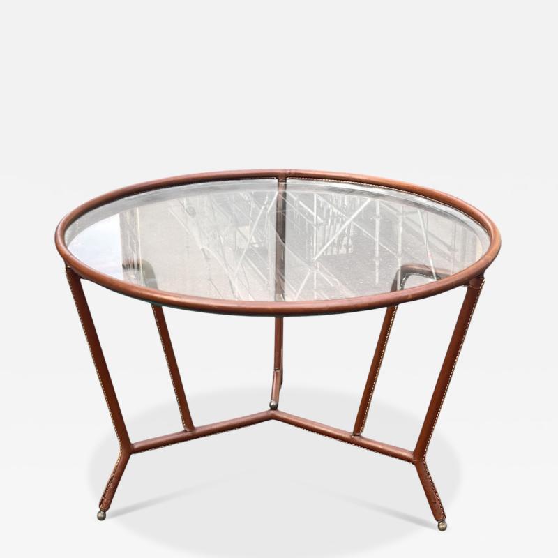 Jacques Adnet 1950s Stitched leather cocktail table by Jacques Adnet