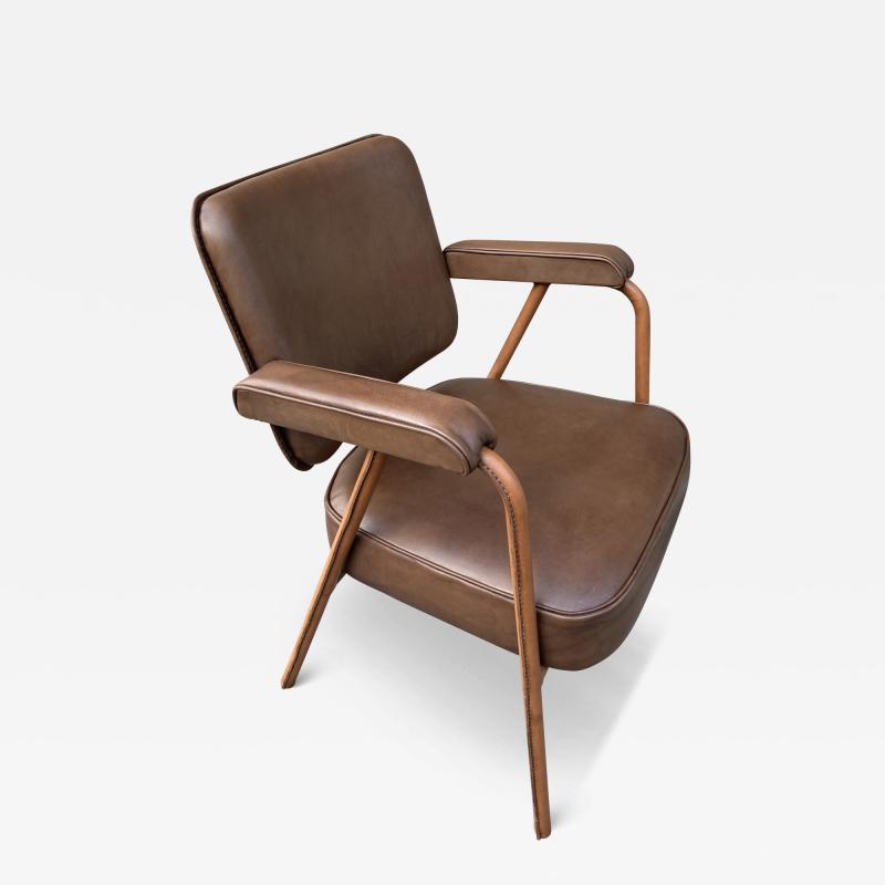 Jacques Adnet 1950s Stitched leather desk armchair by Jacques Adnet