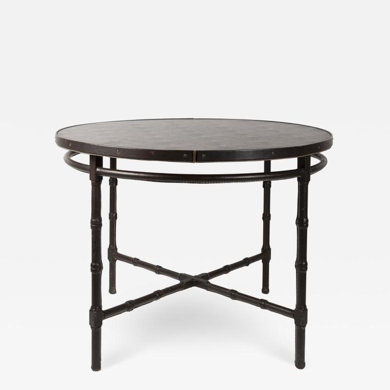 Jacques Adnet 1950s Stitched leather dinning table or gueridon by Jacques Adnet