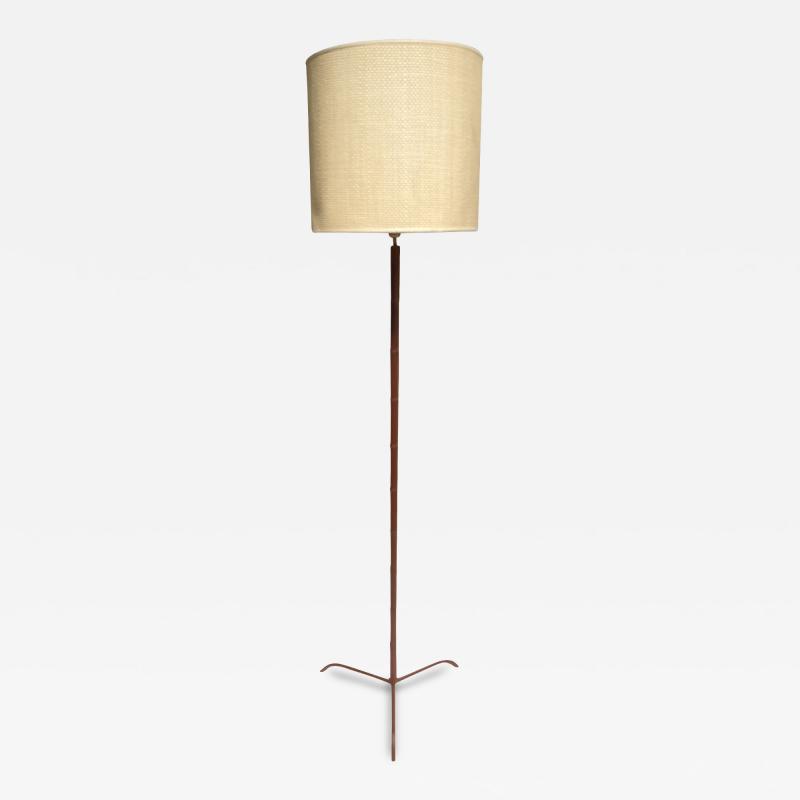 Jacques Adnet 1950s Stitched leather floor lamp by Jacques Adnet