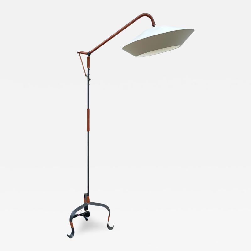 Jacques Adnet 1950s Stitched leather floor lamp by Jacques Adnet