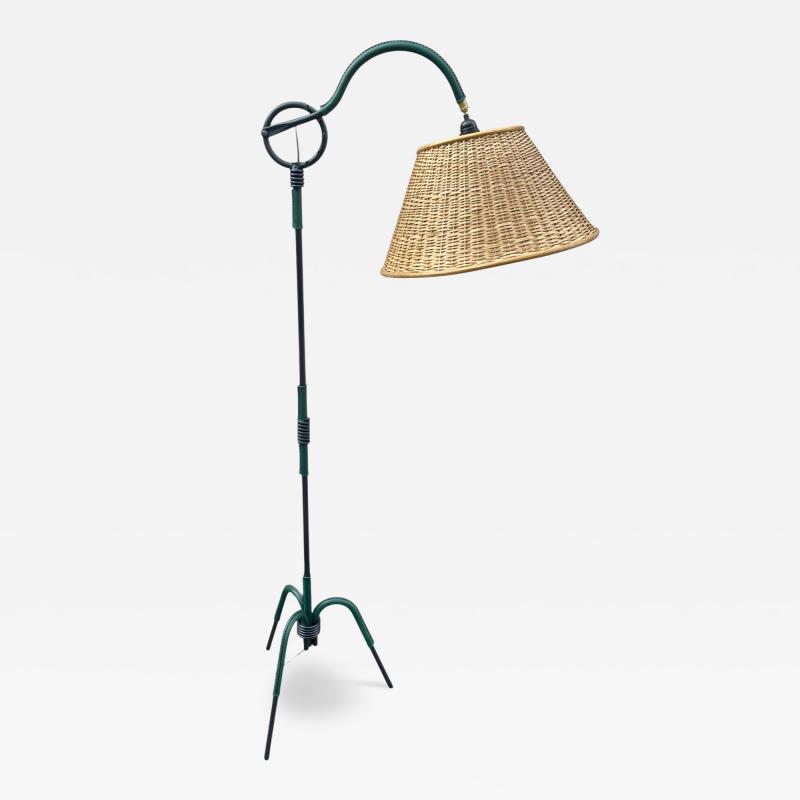 Jacques Adnet 1950s Stitched leather floor lamp by Jacques Adnet