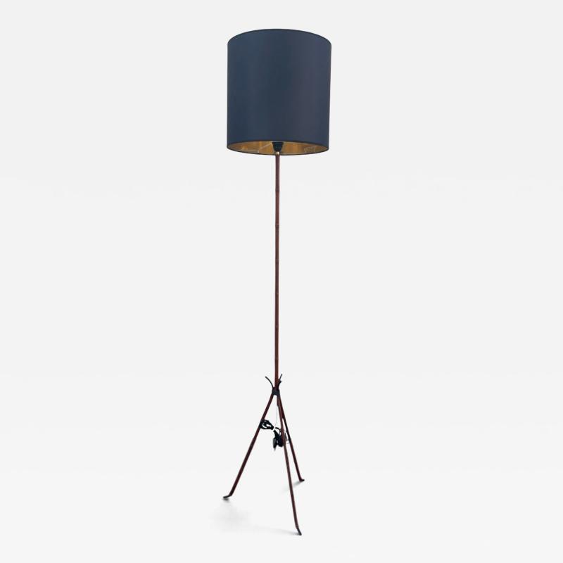 Jacques Adnet 1950s Stitched leather floor lamp by Jacques Adnet