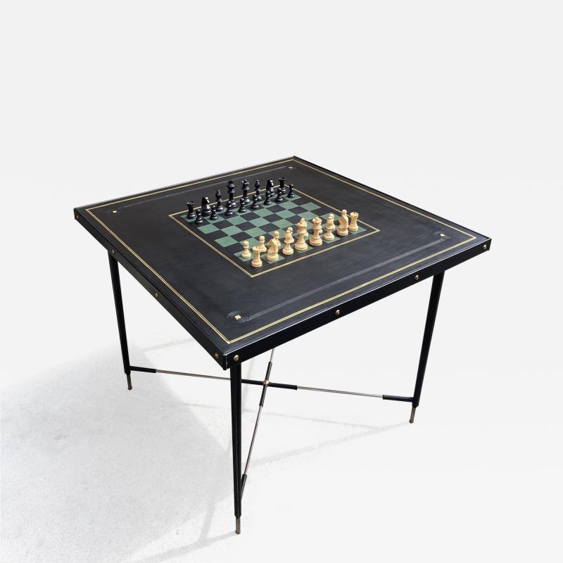 Jacques Adnet 1950s Stitched leather game table by Jacques Adnet