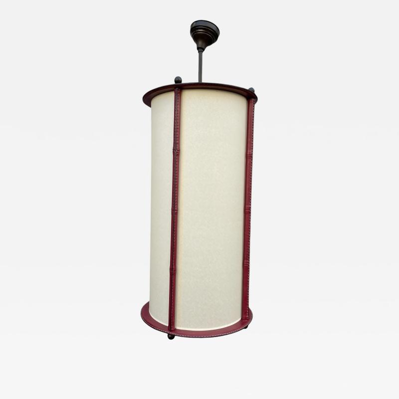 Jacques Adnet 1950s Stitched leather lantern by Jacques Adnet
