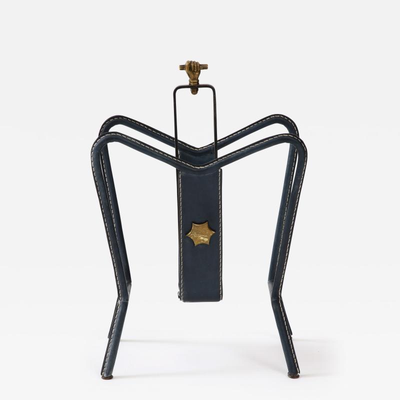 Jacques Adnet 1950s Stitched leather magazine rack by Jacques Adnet