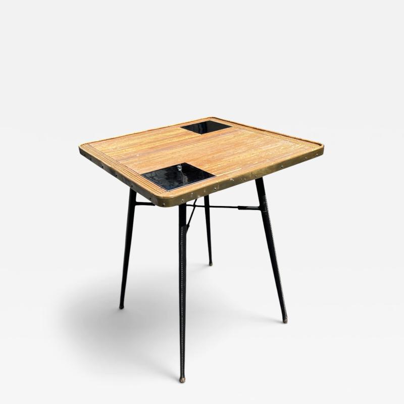Jacques Adnet 1950s Stitched leather occasional table by Jacques Adnet