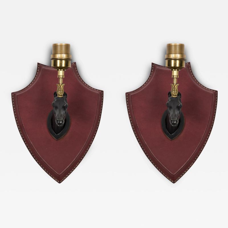 Jacques Adnet 1950s Stitched leather sconces by Jacques Adnet