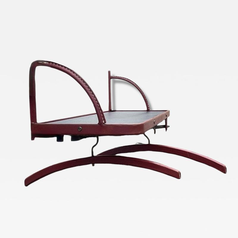 Jacques Adnet 1950s Stitched leather shelve and coat rack by Jacques Adnet