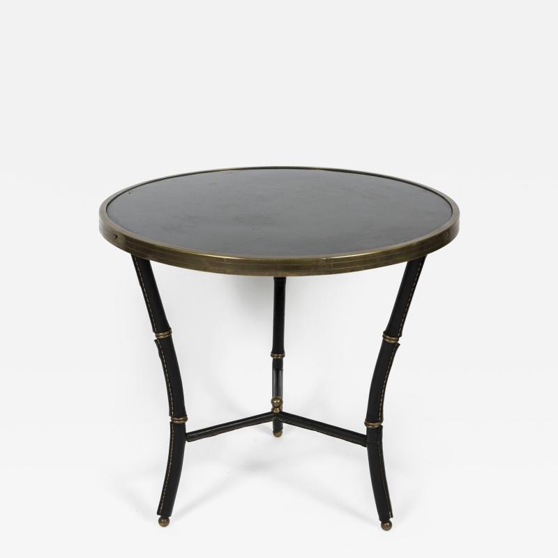 Jacques Adnet 1950s Stitched leather side table by Jacques Adnet