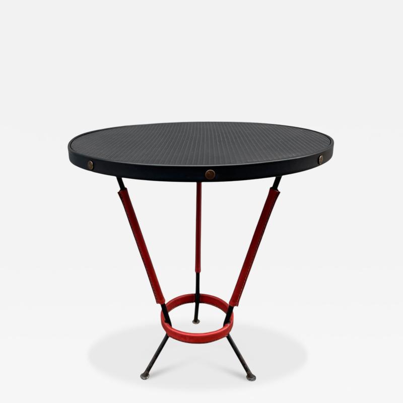 Jacques Adnet 1950s Stitched leather side table by Jacques Adnet