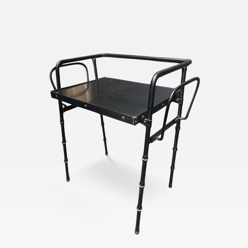 Jacques Adnet 1950s Stitched leather side table by Jacques Adnet