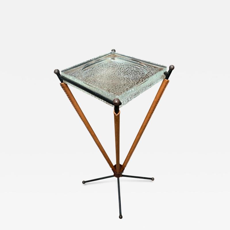 Jacques Adnet 1950s Stitched leather side table by Jacques Adnet