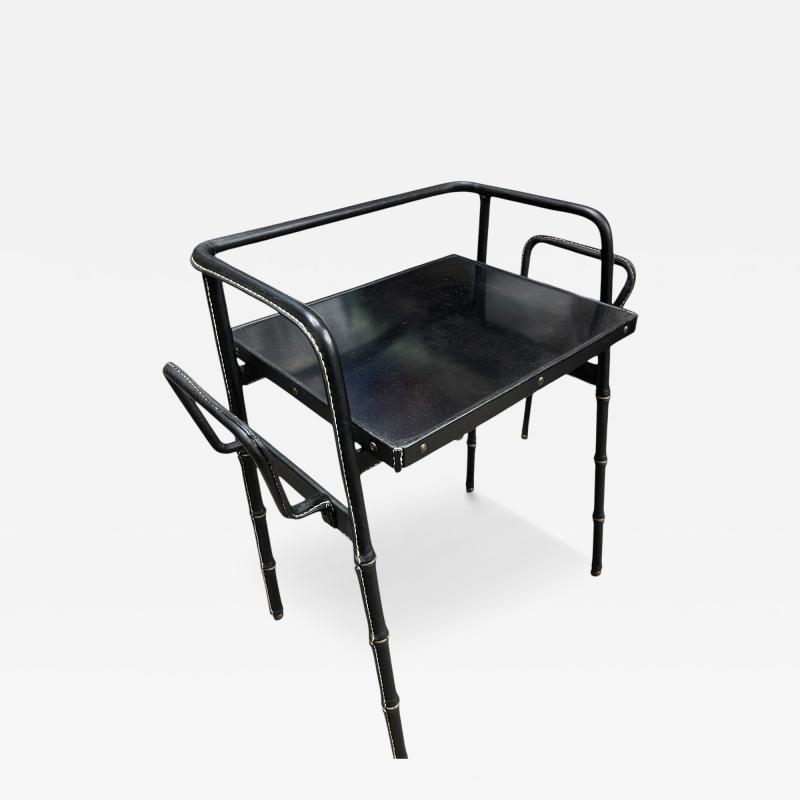 Jacques Adnet 1950s Stitched leather side table by Jacques Adnet