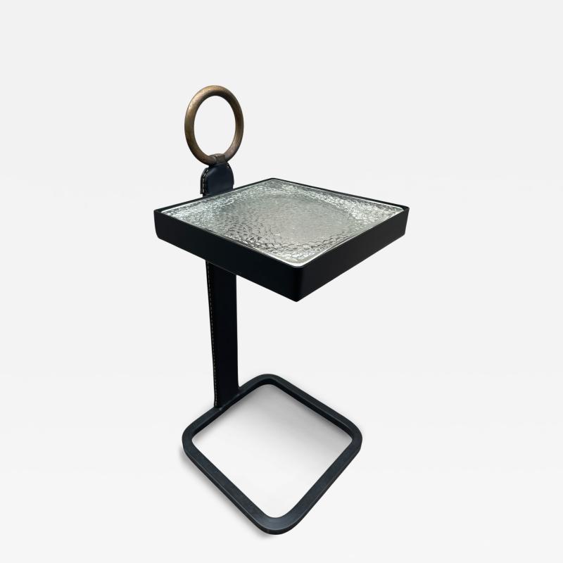 Jacques Adnet 1950s Stitched leather side table or vide poche by Jacques Adnet