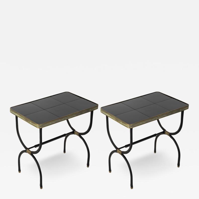 Jacques Adnet 1950s Stitched leather side tables by Jacques Adnet