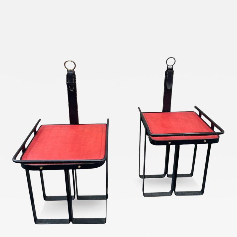 Jacques Adnet 1950s Stitched leather side tables by Jacques Adnet