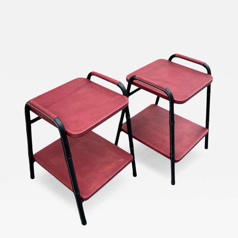 Jacques Adnet 1950s Stitched leather side tables by Jacques Adnet