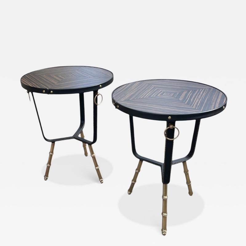 Jacques Adnet 1950s Stitched leather side tables by Jacques Adnet
