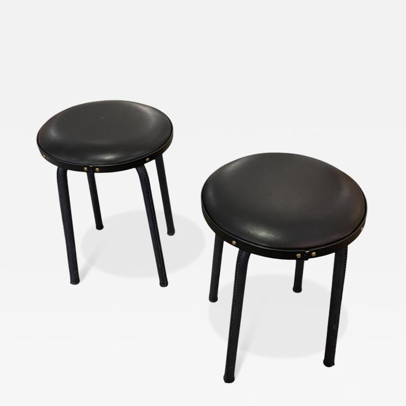 Jacques Adnet 1950s Stitched leather stools by Jacques Adnet