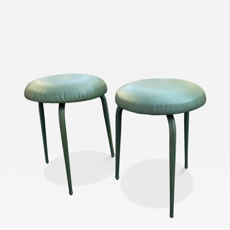 Jacques Adnet 1950s Stitched leather stools by Jacques Adnet