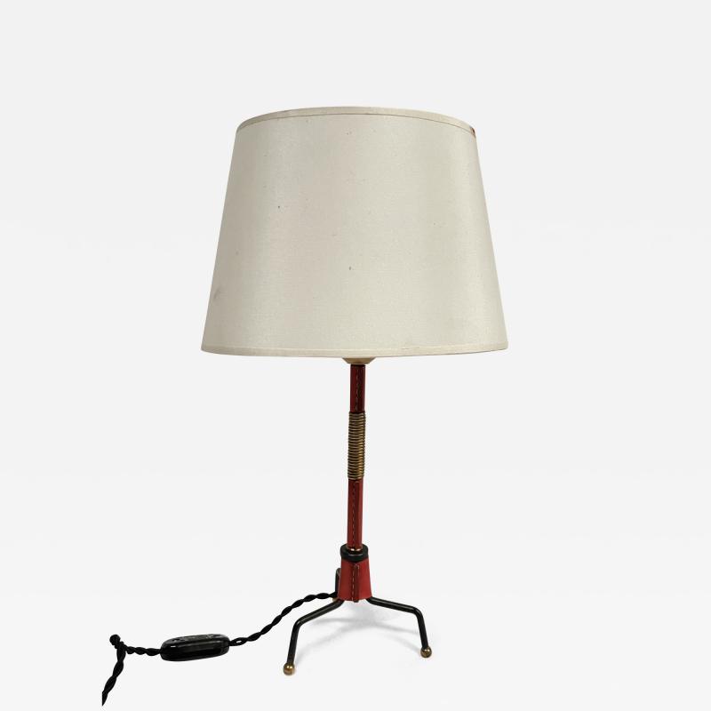 Jacques Adnet 1950s Stitched leather table lamp by Jacques Adnet