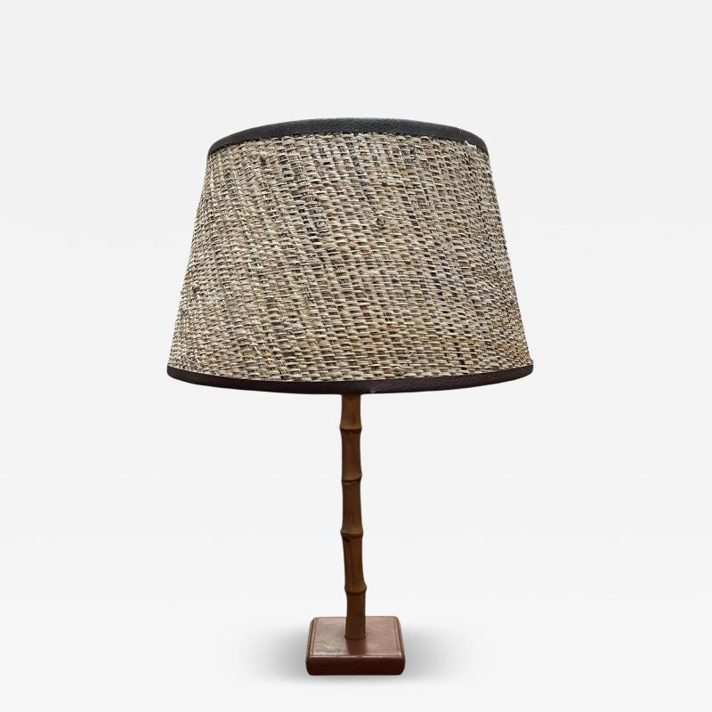 Jacques Adnet 1950s Stitched leather table lamp by Jacques Adnet