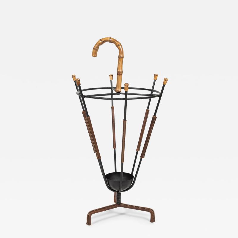 Jacques Adnet 1950s Stitched leather umbrella stand By Jacques Adnet
