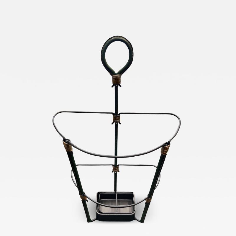 Jacques Adnet 1950s Stitched leather umbrella stand by Jacques Adnet