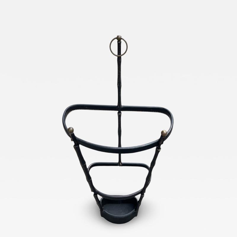 Jacques Adnet 1950s Stitched leather umbrella stand by Jacques Adnet