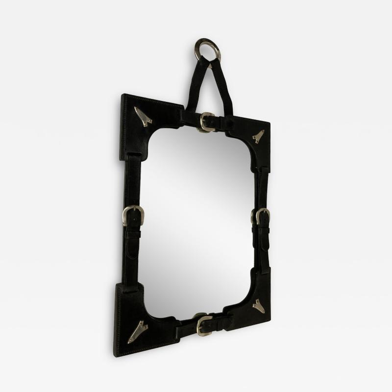 Jacques Adnet 1950s Stitched leather wall mirror by Jacques Adnet