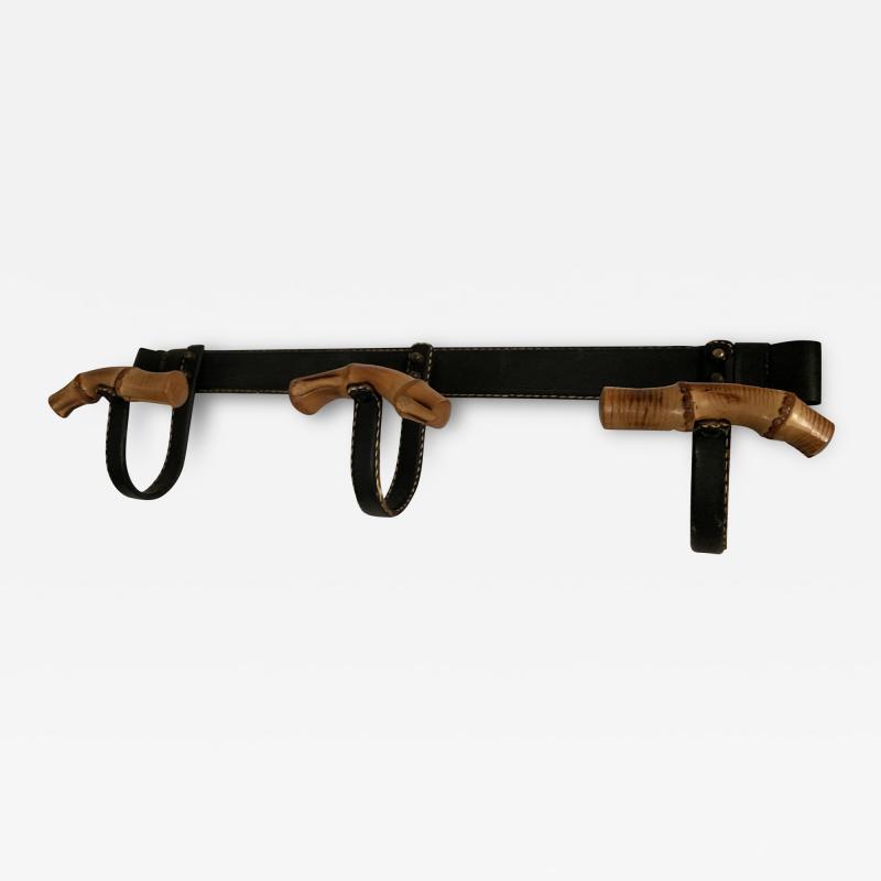 Jacques Adnet 1950s stitched leather coat rack by Jacques Adnet