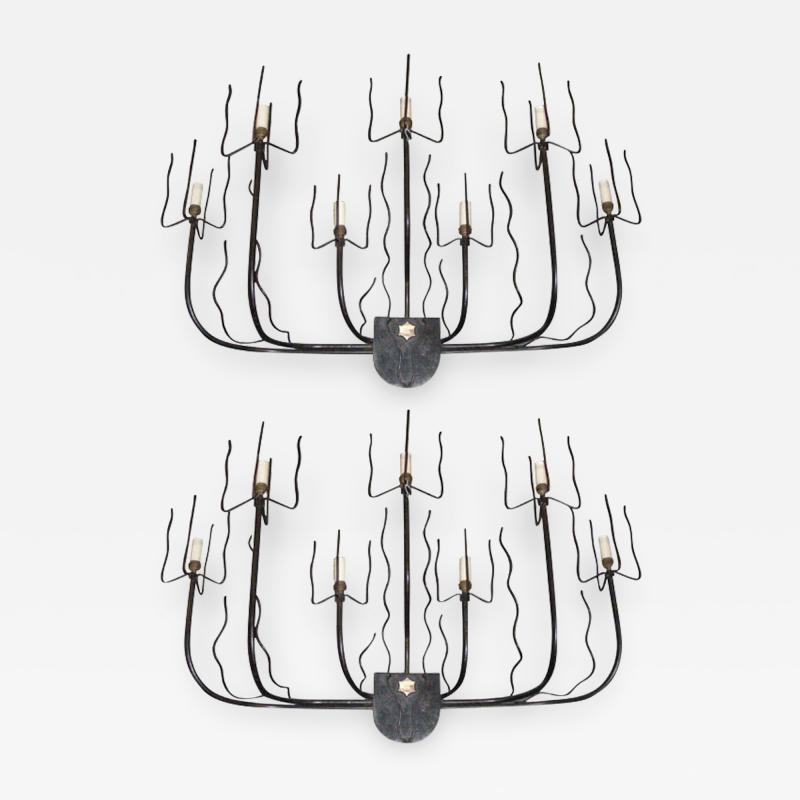 Jacques Adnet A pair of 1950 s wall lights by Jacques Adnet