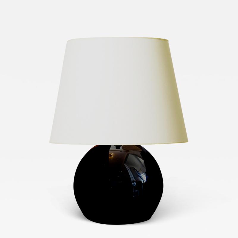 Jacques Adnet Art Deco Globe Lamp in Black Opaline Glass Large by Jacques Adnet