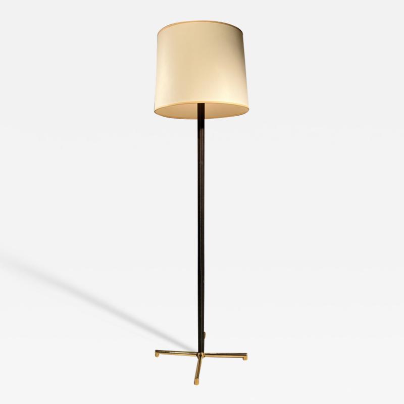 Jacques Adnet EXCEPTIONAL MID CENTURY LEATHER AND BRASS X BASE FLOOR LAMP