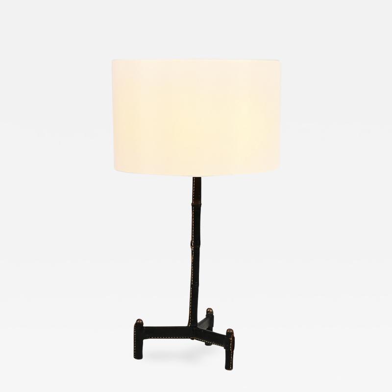 Jacques Adnet Elegant bcleck leather table lamp