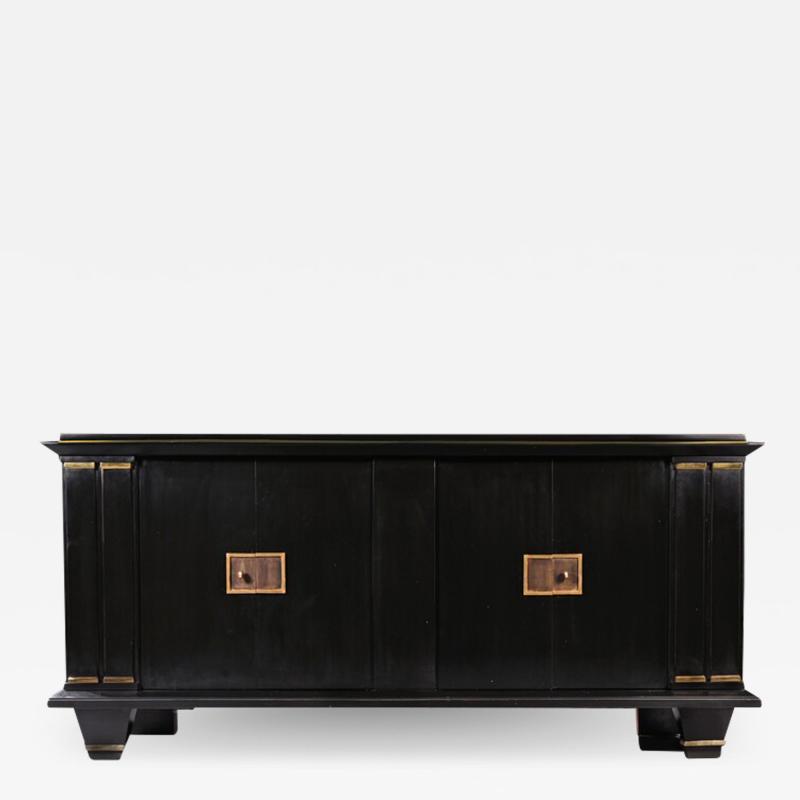 Jacques Adnet FRENCH ART DECO MODERNIST EBONISED ENFILADE SIDEBOARD WITH GILT BRONZE MOUNTS