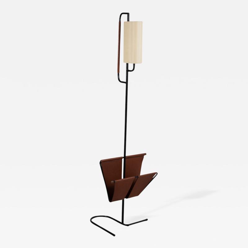 Jacques Adnet Floor Lamp with Magazine Rack by Jacques Adnet