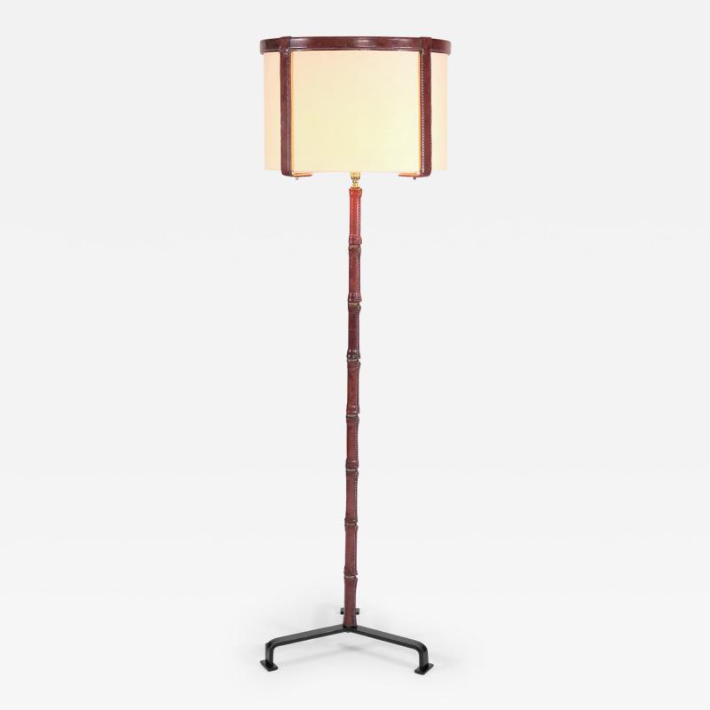 Jacques Adnet Floor lamp is saddles stitched leather