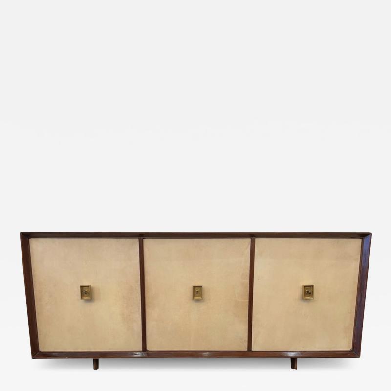 Jacques Adnet French Art Deco Parchment 3 doors sideboard att to Jacques Adnet