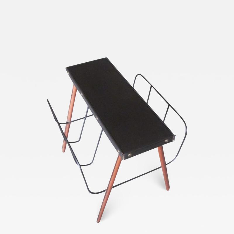 Jacques Adnet French Midcentury Handstitched Leather Magazine Stand Bench by Jacques Adnet