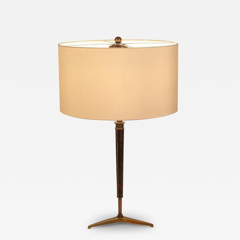 Jacques Adnet French table light with stitched leather stem